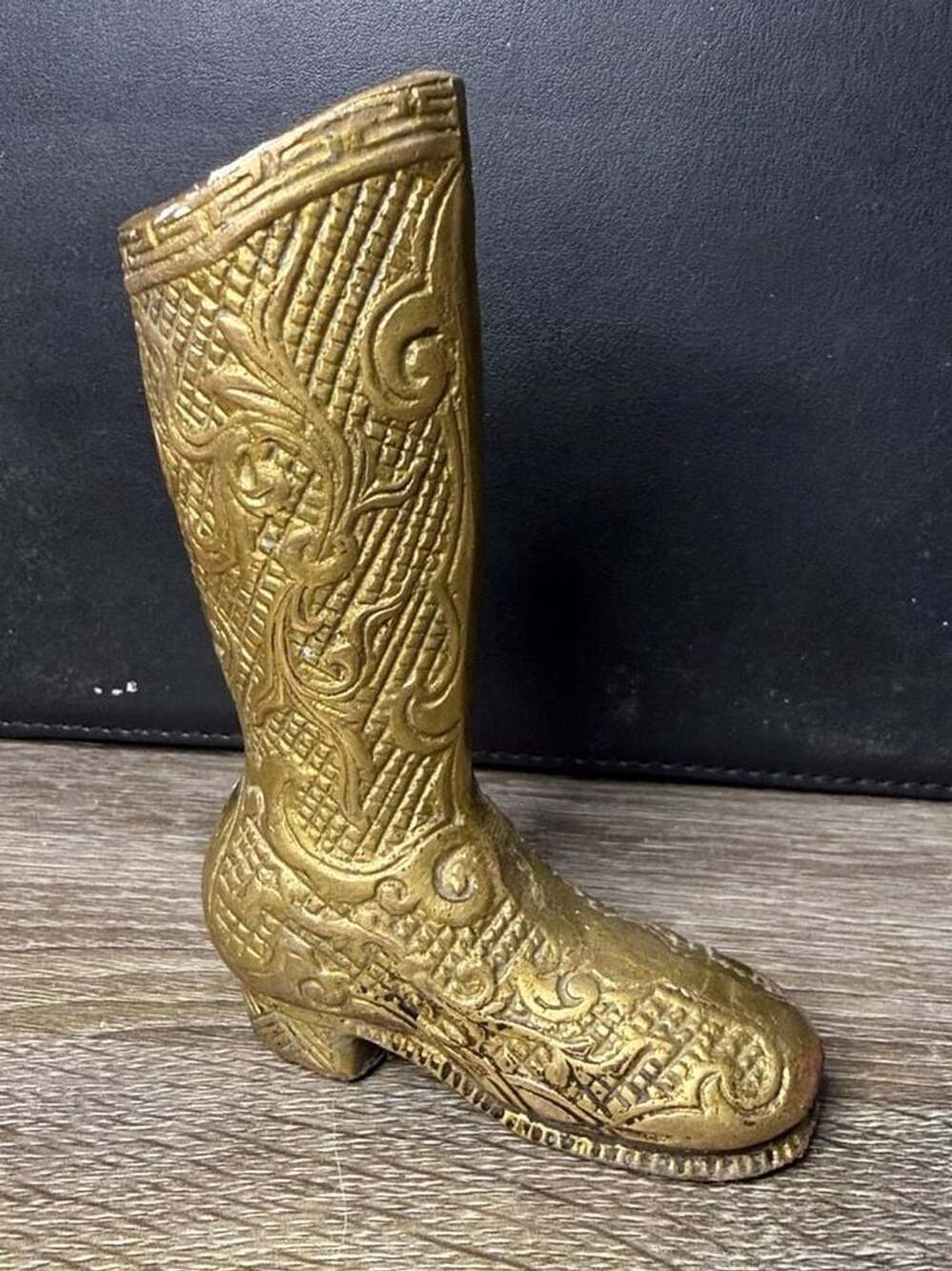 Vintage Ornate Brass Boot Match Holder